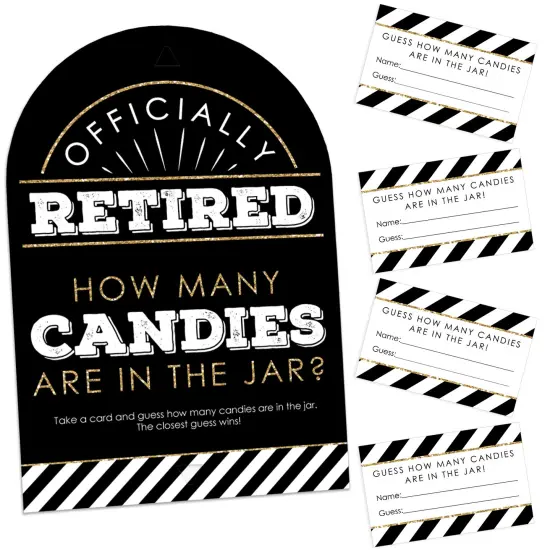 Big Dot of Happiness Happy Retirement - How Many Candies Retirement Party Game - 1 Stand and 40 Cards - Candy Guessing Game {1}