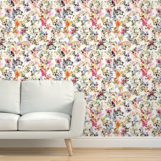 Peel & Stick Wallpaper 2FT Wide Watercolor Plants Floral Nature Abstract Plants Home Decor Watercolor Botanical Grasses Countryside Rustic Painterly Artistic Custom Removable Wallpaper by Spoonflower {5}