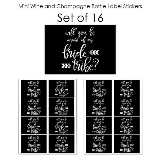 Big Dot of Happiness Will You Be a Part of My "Bride Tribe" - Mini Wine & Champagne Bottle Label Stickers - Will You Be My Bridesmaid Gift - Set of 16 {7}