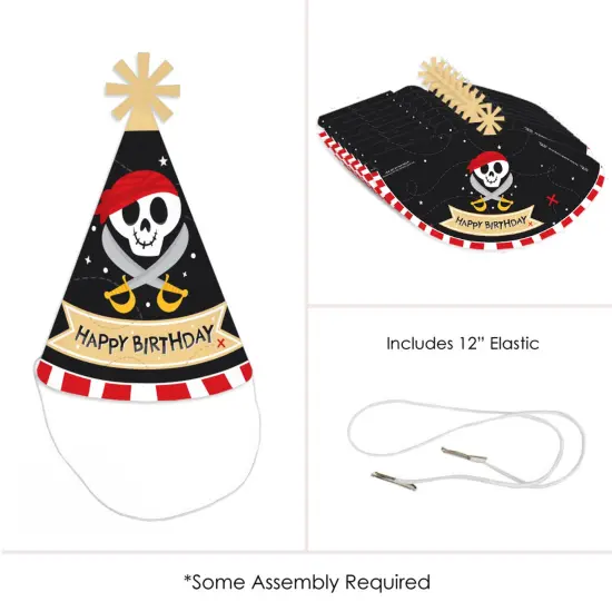 Big Dot of Happiness Pirate Ship Adventures - Cone Happy Birthday Party Hats for Kids and Adults - Set of 8 (Standard Size) {6}