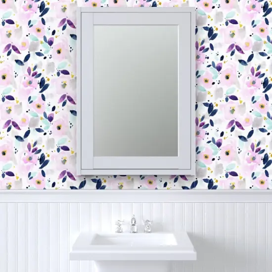 Pre-Pasted Wallpaper 2FT Wide Mystical Floral Flowers Purple Abstract Lavender Watercolor Custom Pre-pasted Wallpaper by Spoonflower {6}