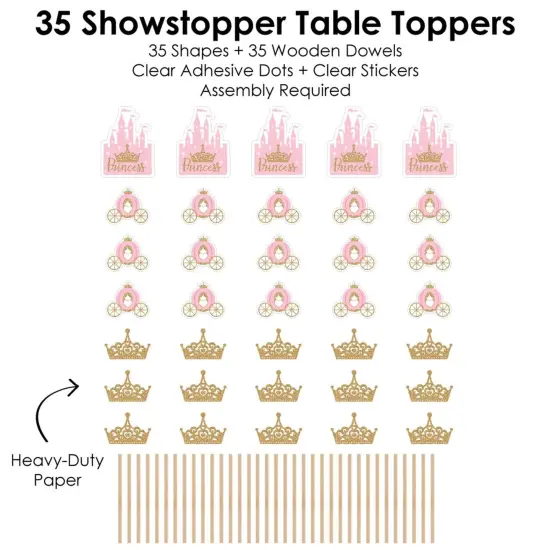 Big Dot of Happiness Little Princess Crown - Pink Princess Baby Shower or Birthday Party Centerpiece Sticks - Showstopper Table Toppers - 35 Pieces {7}