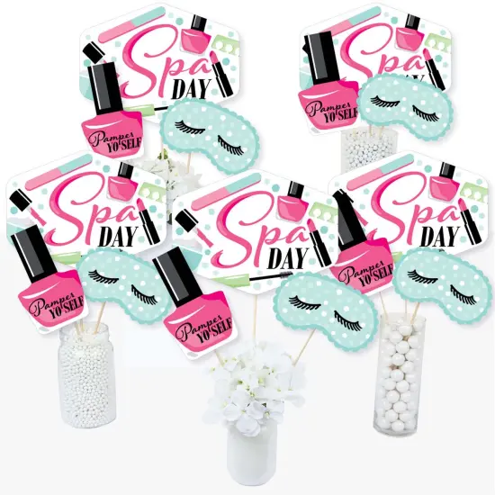 Big Dot of Happiness Spa Day - Girls Makeup Party Centerpiece Sticks - Table Toppers - Set of 15 {3}