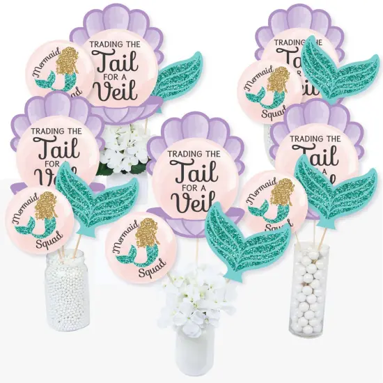 Big Dot of Happiness Trading The Tail for A Veil - Mermaid Bachelorette or Bridal Shower Centerpiece Sticks - Table Toppers - Set of 15 {3}