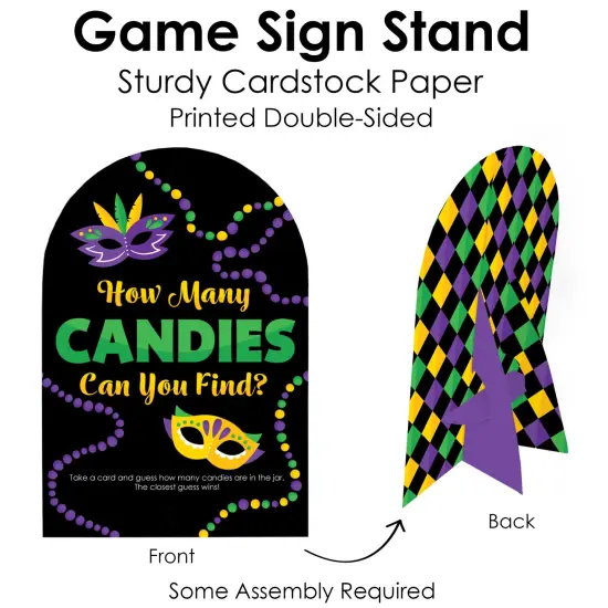 Big Dot of Happiness Colorful Mardi Gras Mask - How Many Candies Masquerade Party Game - 1 Stand and 40 Cards - Candy Guessing Game {6}