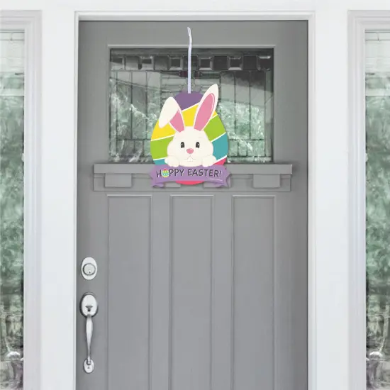 Big Dot of Happiness Hippity Hoppity - Hanging Porch Easter Bunny Party Outdoor Decorations - Front Door Decor - 1 Piece Sign {3}