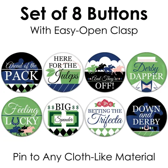 Big Dot of Happiness Kentucky Horse Derby - 3 inch Horse Race Party Badge - Pinback Buttons - Set of 8 {7}