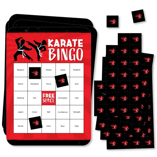 Big Dot of Happiness Karate Master - Bingo Cards and Markers - Martial Arts Birthday Party Shaped Bingo Game - Set of 18 {1}