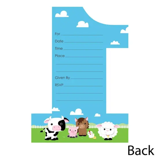 Big Dot of Happiness 1st Birthday Farm Animals - Shaped Fill-in Invites - Barnyard First Birthday Party Invitation Cards with Envelopes - Set of 12 {4}