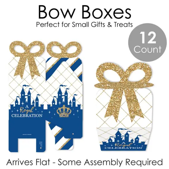 Big Dot of Happiness Royal Prince Charming - Square Favor Gift Boxes - Baby Shower or Birthday Party Bow Boxes - Set of 12 {7}