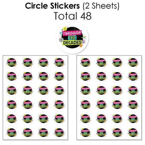 Big Dot of Happiness Through the Decades Mini Candy Bar Wrappers, Round Candy Stickers and Circle Stickers - Party Candy Favor Sticker Kit 304 Pieces {7}