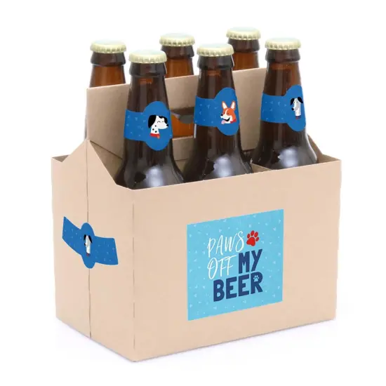 Big Dot of Happiness Pawty Like a Puppy - Dog Baby Shower or Birthday Party Decorations for Women and Men - 6 Beer Bottle Label Stickers and 1 Carrier {3}