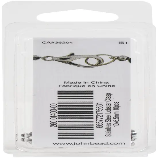 John Bead Stainless Steel Lobster Clasp 10/Pkg-10x6.5mm {2}