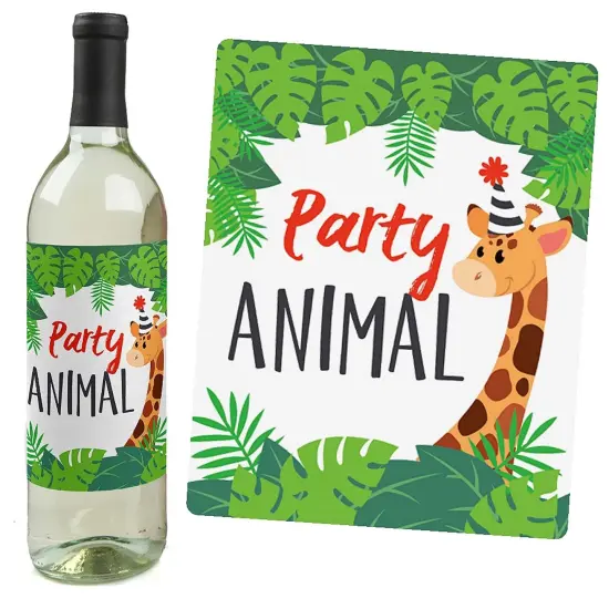 Big Dot of Happiness Jungle Party Animals - Safari Animal Birthday Party or Baby Shower Decor for Women & Men - Wine Bottle Label Stickers - Set of 4 {6}