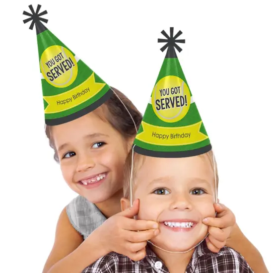 Big Dot of Happiness You Got Served - Tennis - Cone Tennis Ball Happy Birthday Party Hats for Kids and Adults - Set of 8 (Standard Size) {3}