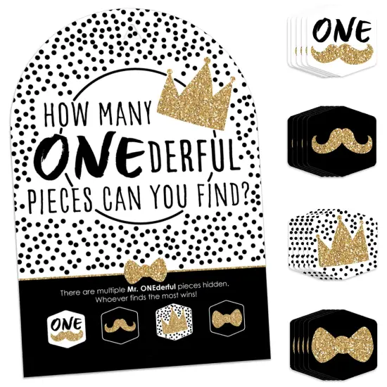 Big Dot of Happiness 1st Birthday Little Mr. Onederful - Boy First Birthday Party Scavenger Hunt - 1 Stand and 48 Game Pieces - Hide and Find Game {1}