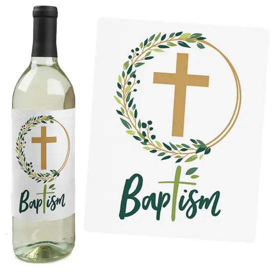 Big Dot of Happiness Baptism Elegant Cross - Religious Party Decorations for Women and Men - Wine Bottle Label Stickers - Set of 4 {4}