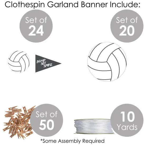 Big Dot of Happiness Bump, Set, Spike - Volleyball - Baby Shower or Birthday Party DIY Decorations - Clothespin Garland Banner - 44 Pieces {6}
