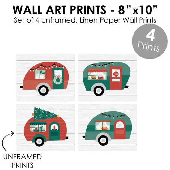 Big Dot of Happiness Camper Christmas - Unframed Red and Green Holiday Linen Paper Wall Art - Set of 4 - Artisms - 8 x 10 inches {6}