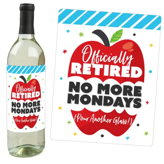 Big Dot of Happiness Teacher Retirement - Happy Retirement Party Decorations for Women and Men - Wine Bottle Label Stickers - Set of 4 {3}