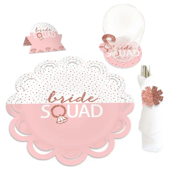 Big Dot of Happiness Bride Squad Rose Gold Bridal Shower or Bachelorette Party Paper Charger and Table Decorations Chargerific Kit Place Setting for 8 {1}