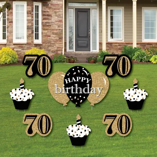Big Dot of Happiness Adult 70th Birthday - Gold - Yard Sign and Outdoor Lawn Decorations - Happy Birthday Party Yard Signs - Set of 8 {1}
