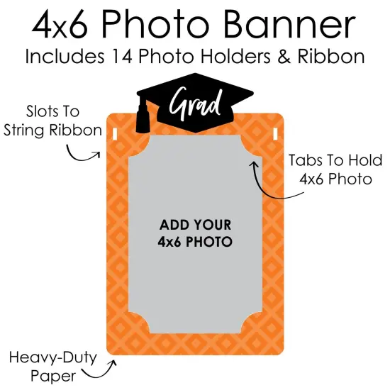 Big Dot of Happiness Orange Grad - Best is Yet to Come - DIY Orange Graduation Party Decor - K-12 School Picture Display - Photo Banner {7}