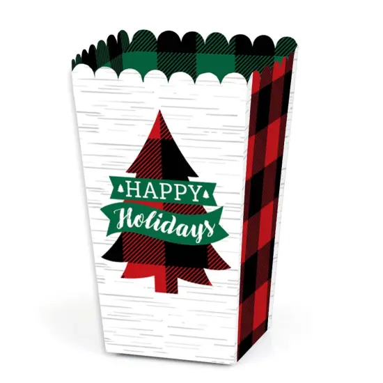 Big Dot of Happiness Holiday Plaid Trees - Buffalo Plaid Christmas Party Favor Popcorn Treat Boxes - Set of 12 {1}