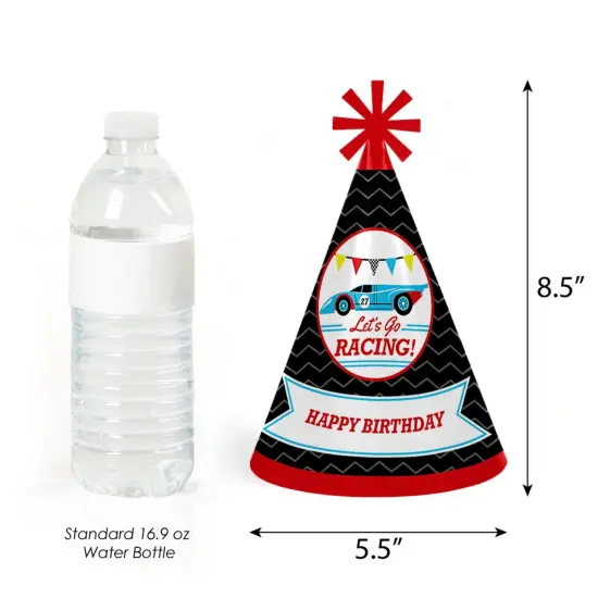 Big Dot of Happiness Let's Go Racing - Racecar - Cone Race Car Happy Birthday Party Hats for Kids and Adults - Set of 8 (Standard Size) {4}