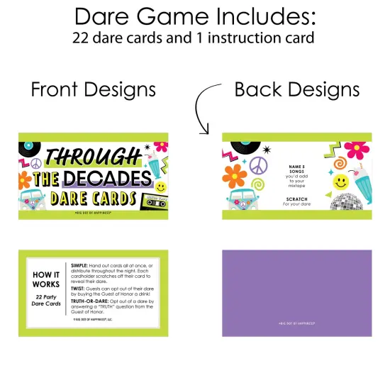 Big Dot of Happiness Through the Decades - 50s, 60s, 70s, 80s, and 90s Party Game Scratch Off Dare Cards - 22 Count {6}