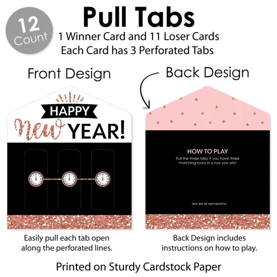 Big Dot of Happiness Rose Gold Happy New Year - New Years Eve Party Game Pickle Cards - Pull Tabs 3-in-a-Row - Set of 12 {6}