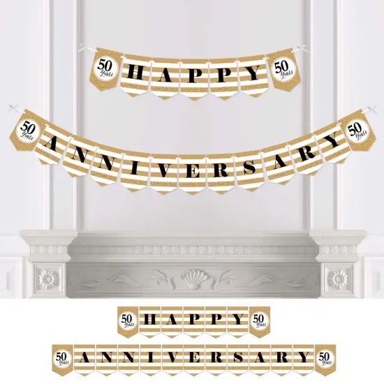 Big Dot of Happiness We Still Do - 50th Wedding Anniversary Party Bunting Banner - Gold Party Decorations - Happy Anniversary {1}