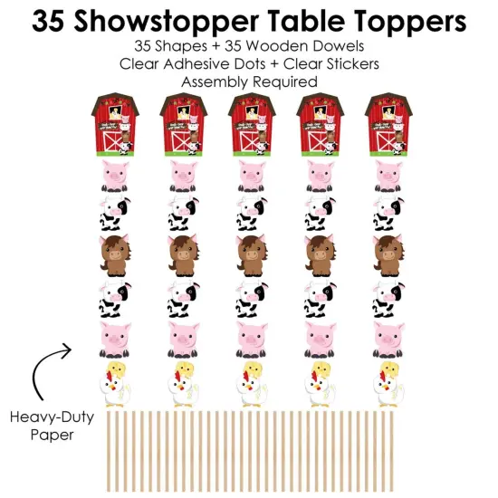 Big Dot of Happiness Farm Animals - Barnyard Baby Shower or Birthday Party Centerpiece Sticks - Showstopper Table Toppers - 35 Pieces {7}
