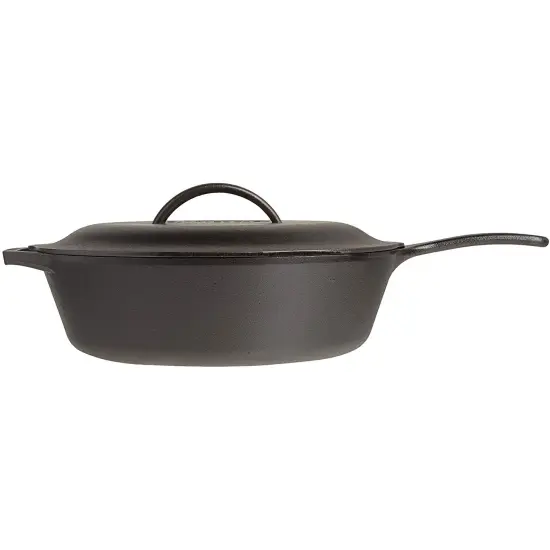 Lodge Pre-Seasoned Cast Deep Skillet with Iron Cover and Assist Handle, 5 Quart, Black {4}
