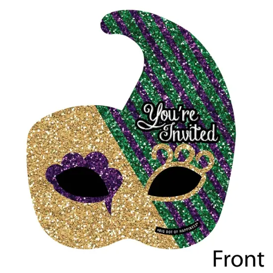 Big Dot of Happiness Mardi Gras - Shaped Fill-in Invitations - Masquerade Party Invitation Cards with Envelopes - Set of 12 {3}