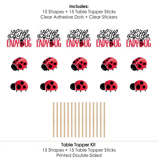 Big Dot of Happiness Happy Little Ladybug - Baby Shower or Birthday Party Centerpiece Sticks - Table Toppers - Set of 15 {7}