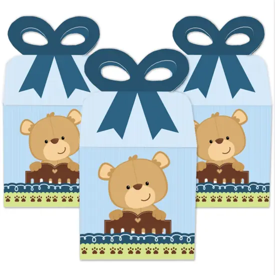 Big Dot of Happiness Baby Boy Teddy Bear - Square Favor Gift Boxes - Baby Shower Bow Boxes - Set of 12 {3}