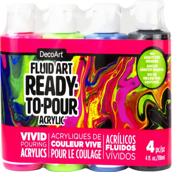DecoArt FluidArt Paint Pouring Value Pack 4/Pkg-Neon Blast {1}