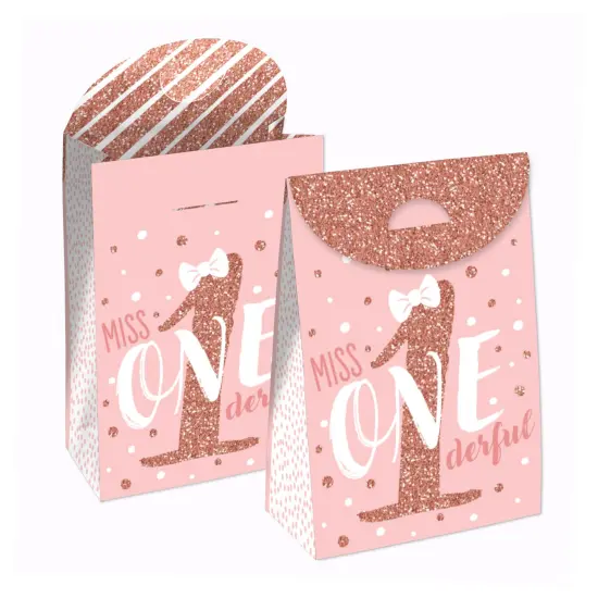 Big Dot of Happiness 1st Birthday Little Miss Onederful - Girl First Birthday Gift Favor Bags - Party Goodie Boxes - Set of 12 {1}