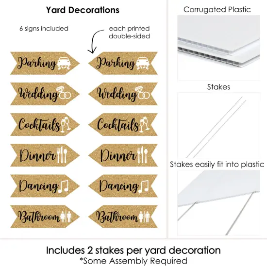 Big Dot of Happiness Gold - Arrow Wedding and Receptions Signs - Double Sided Outdoor Yard Sign - Set of 6 {6}