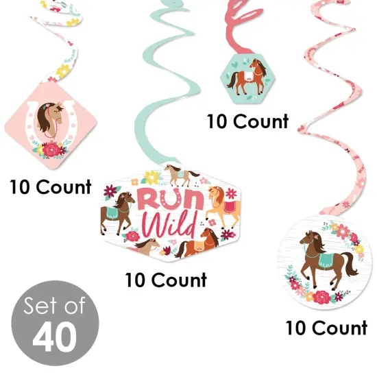 Big Dot of Happiness Run Wild Horses - Pony Birthday Party Hanging Decor - Party Decoration Swirls - Set of 40 {6}