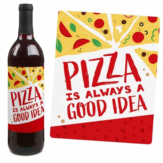 Big Dot of Happiness Pizza Party Time - Baby Shower or Birthday Party Decorations for Women and Men - Wine Bottle Label Stickers - Set of 4 {4}