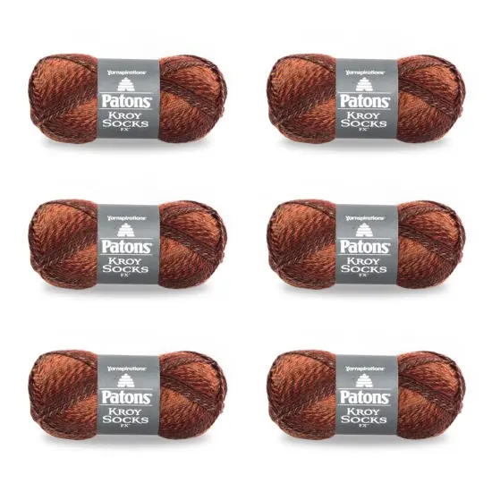 Patons Kroy Socks FX Copper Colors Yarn - 6 Pack of 1.75oz/50g - Blended Fiber - 1 Super Fine - 166 Yards - Knitting/Crochet {1}