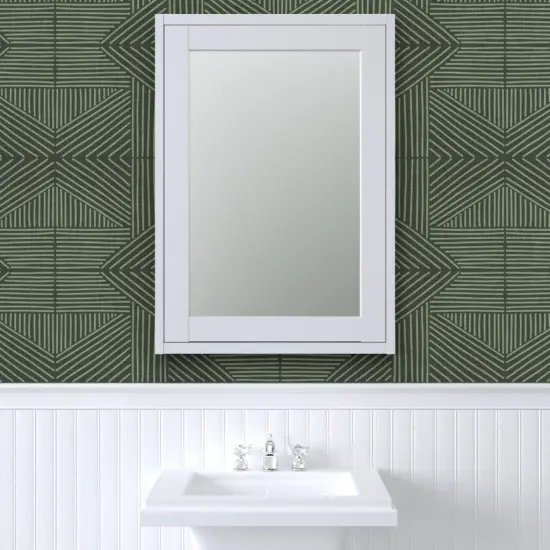 Pre-Pasted Wallpaper 2FT Wide Modern Mudcloth Mosaic Green Farmhouse Boho Geometric Bohemian Diamond Custom Pre-pasted Wallpaper by Spoonflower {6}