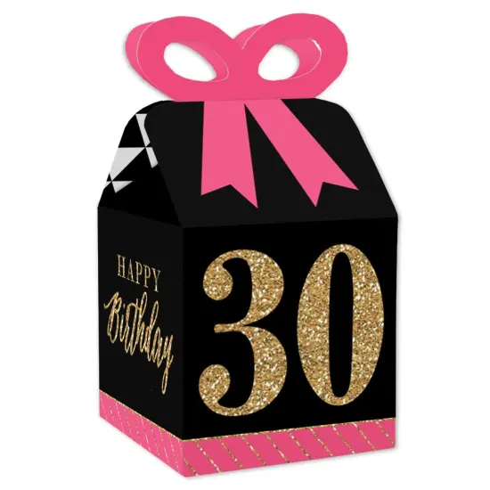 Big Dot of Happiness Chic 30th Birthday - Pink, Black and Gold - Square Favor Gift Boxes - Birthday Party Bow Boxes - Set of 12 {1}