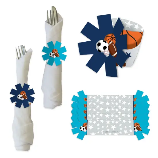 Big Dot of Happiness Go, Fight, Win - Sports - Baby Shower or Birthday Party Paper Napkin Holder - Napkin Rings - Set of 24 {1}