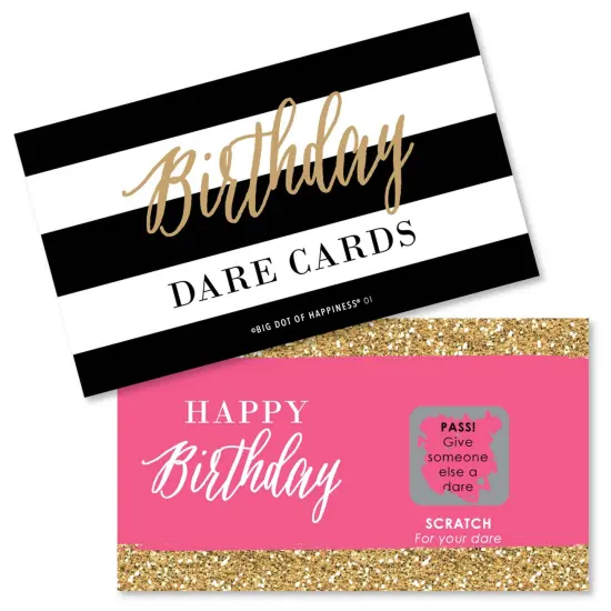 Big Dot of Happiness Chic Happy Birthday - Pink, Black and Gold - Birthday Party Game Scratch Off Dare Cards - 22 Count {1}