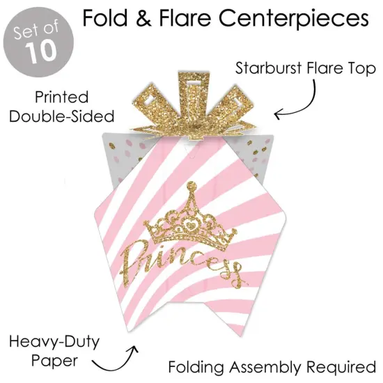 Big Dot of Happiness Little Princess Crown - Table Decorations - Pink Princess Baby Shower or Birthday Party Fold and Flare Centerpieces - 10 Count {4}