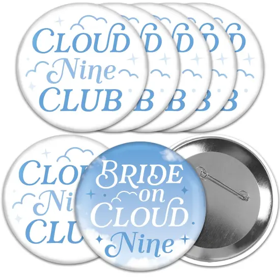 Big Dot of Happiness On Cloud 9 - 3 inch Bridal or Bachelorette Party Badge - Pinback Buttons - Set of 8 {1}