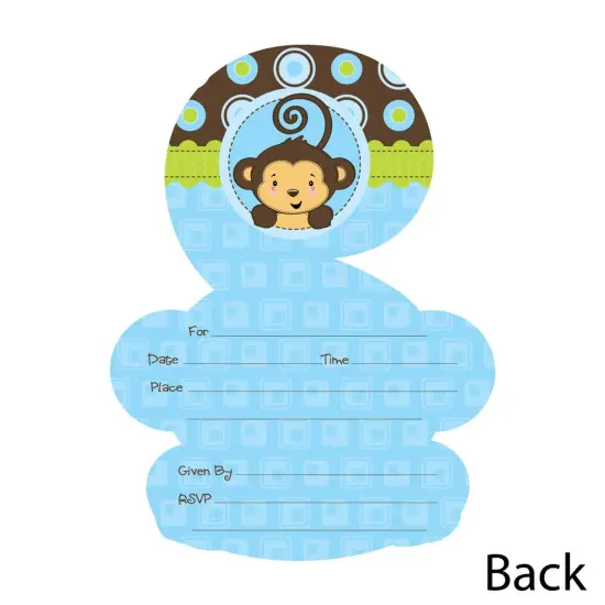 Big Dot of Happiness Blue Monkey Boy - Shaped Fill-in Invitations - Baby Shower or Birthday Party Invitation Cards with Envelopes - Set of 12 {4}